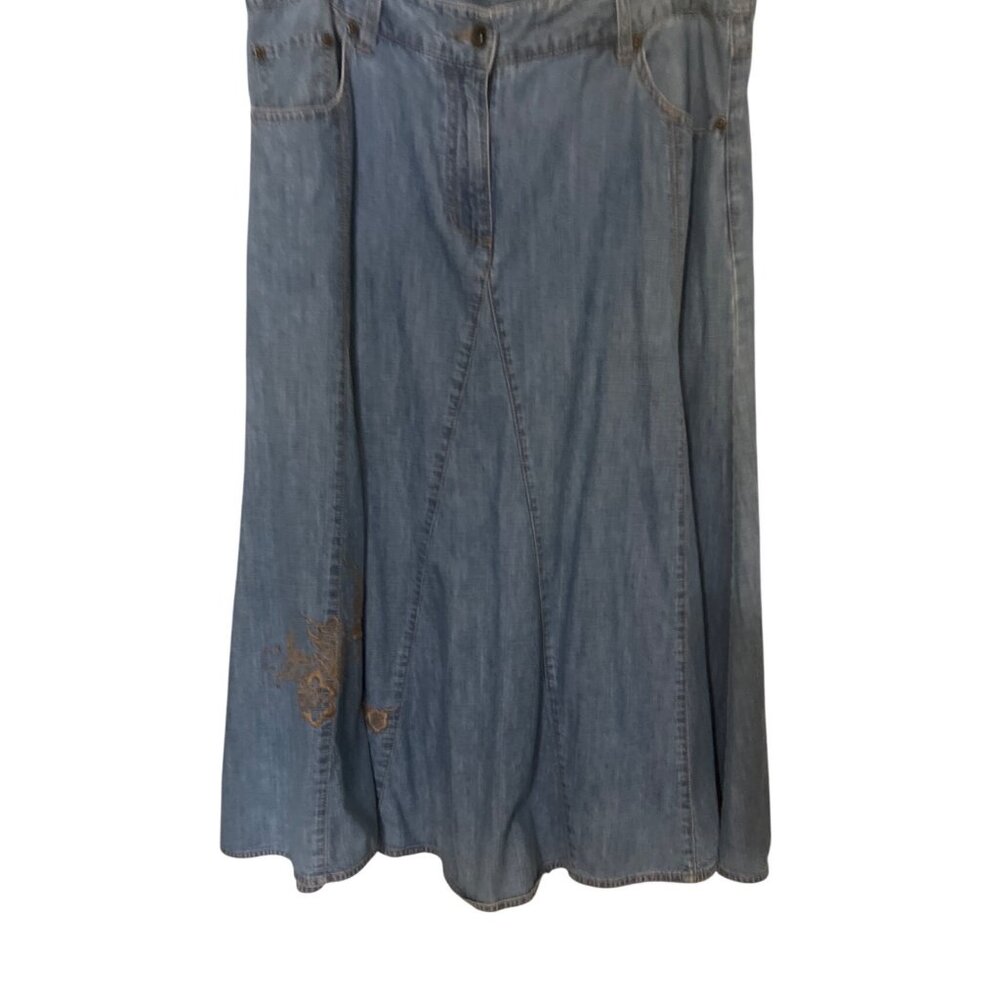 Embroidered Ladies Denim A-Line  Skirt 14 Floral Cowgirl Boho Western Rodeo